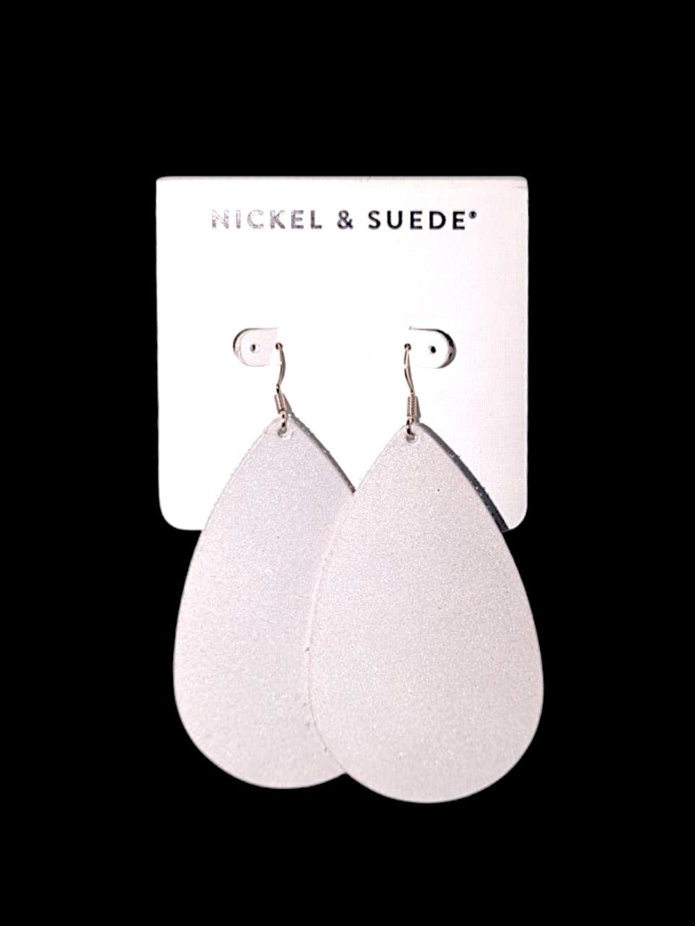 Nickel & Suede White Teardrop Dangle Earrings With Gold Hooks
